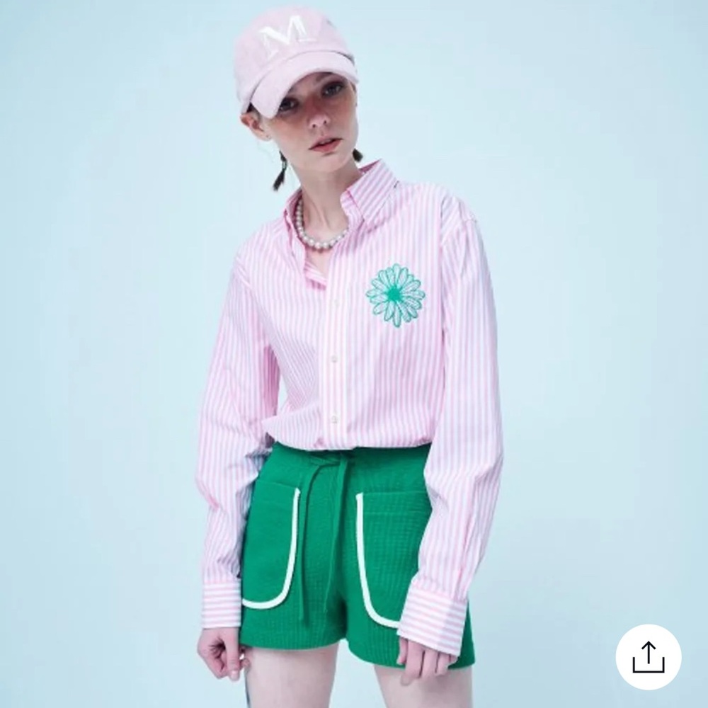 MARDI MERCREDI -COTTON SHIRT CANDY STRIPE_PINK GREEN